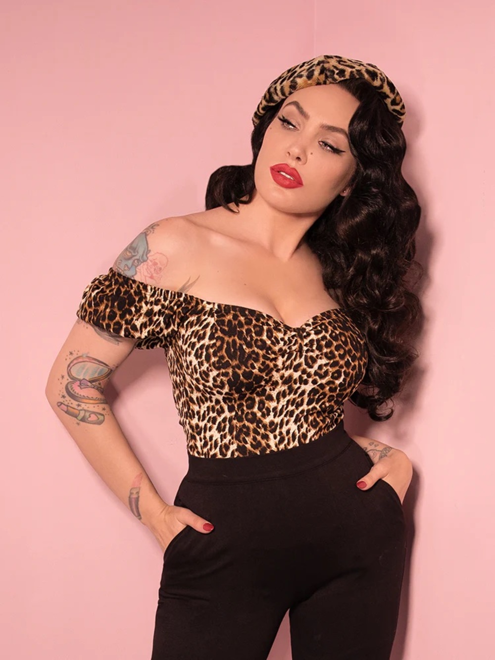 Vixen by Micheline Pitt Animal Print Puff Sleeve Blouse
